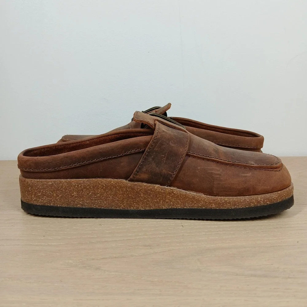 White Mountain Footbeds Mules Women's 8 Brown Leather Buckle Comfort Clogs - Picture 5 of 11